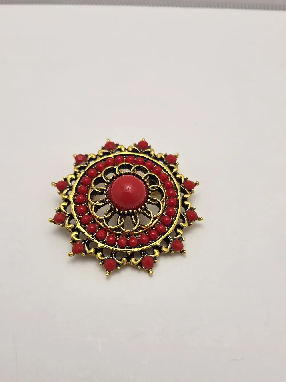 Gold and Red Floral Brooch Trio - Classic Gold & Red Accents